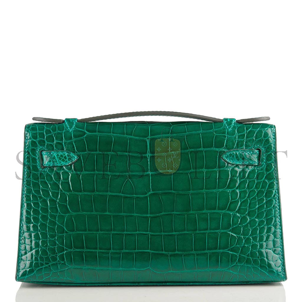 HERMÈS MASTER EMERALD SHINY ALLIGATOR MINI KELLY POCHETTE (22*14*7cm) 